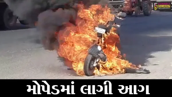 સાબરકાંઠા: પ્રાંતિજ ને.હા. 8 ના ઓવરબ્રીજ પાસે મોપેડમાં આગ લાગતા બળીને ખાક