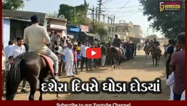 સાણંદ : વિરોચનગરમાં દશેરાની અનોખી રસમ, અશ્વોની પુજા કરી ઘોડાઓની થાય છે હરિફાઇ