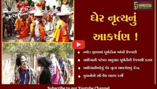 નર્મદા: આદિવાસીઓના પરંપરાગત ઘેર નૃત્યએ જમાવ્યું આકર્ષણ,યુવાનોએ સ્ત્રી વેશ ધારણ કર્યો