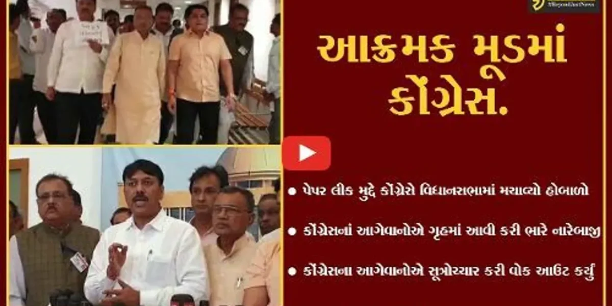 ગાંધીનગર : પેપર લીક કાંડ મુદ્દે કોંગ્રેસે વિધાનસભાને ગજવી, 15 મિનિટ સુધી કાર્યવાહી બંધ રહી…