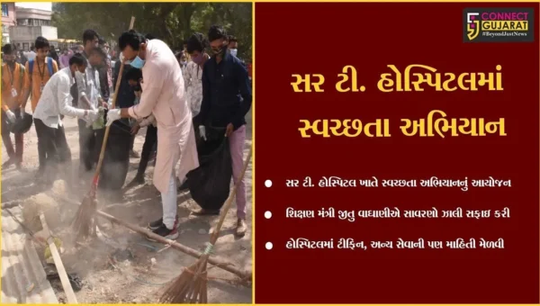 ભાવનગર : શિક્ષણ મંત્રી જીતુ વાઘાણીએ હાથમાં ઝાલ્યો સાવરણો, કરી સર ટી. હોસ્પિટલની સાફ સફાઇ…