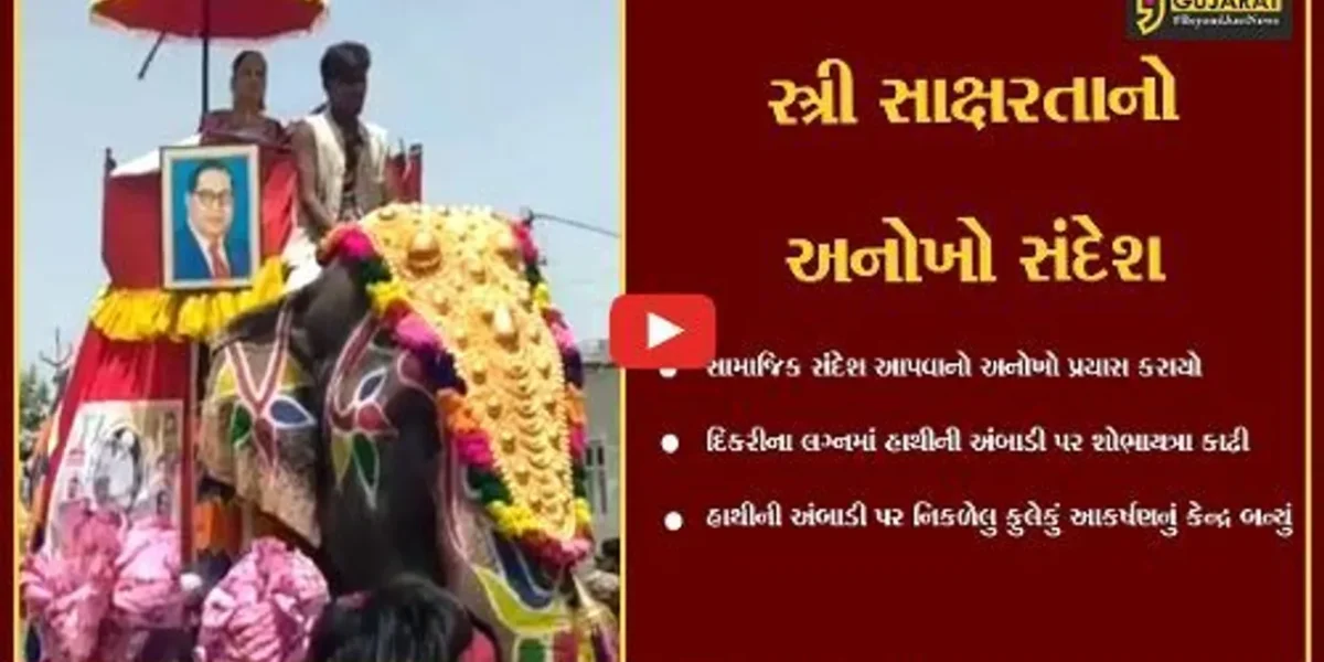 સુરેન્દ્રનગર : “દિકરી ભણાવો, દિકરીને અધિકાર આપો”, વઢવાણમાં લગ્ન નિમિત્તે હાથીની અંબાડી પર દિકરીની અનોખી શોભાયાત્રા નીકળી
