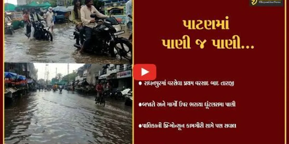 પાટણ થયું “પાણી-પાણી” : પ્રથમ વરસાદે જ રાધનપુરમાં તારાજી, પાલિકાની પ્રિ-મોન્સૂન કામગીરીની પોલ ખુલી