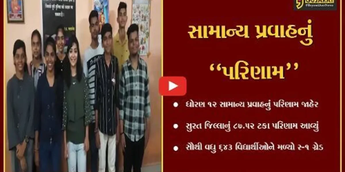 સુરત : ધોરણ 12 સામાન્ય પ્રવાહમાં ડાયમંડ સિટીનું 87.52% પરિણામ, 643 વિદ્યાર્થીઓએ A-1 ગ્રેડ મેળવ્યો