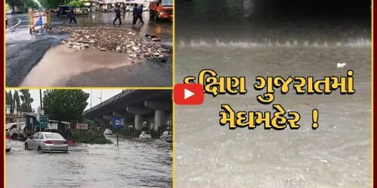 નવસારી: ભારે વરસાદના કારણે ઠેર ઠેર પાણી ભરાયા, જનજીવન પ્રભાવિત