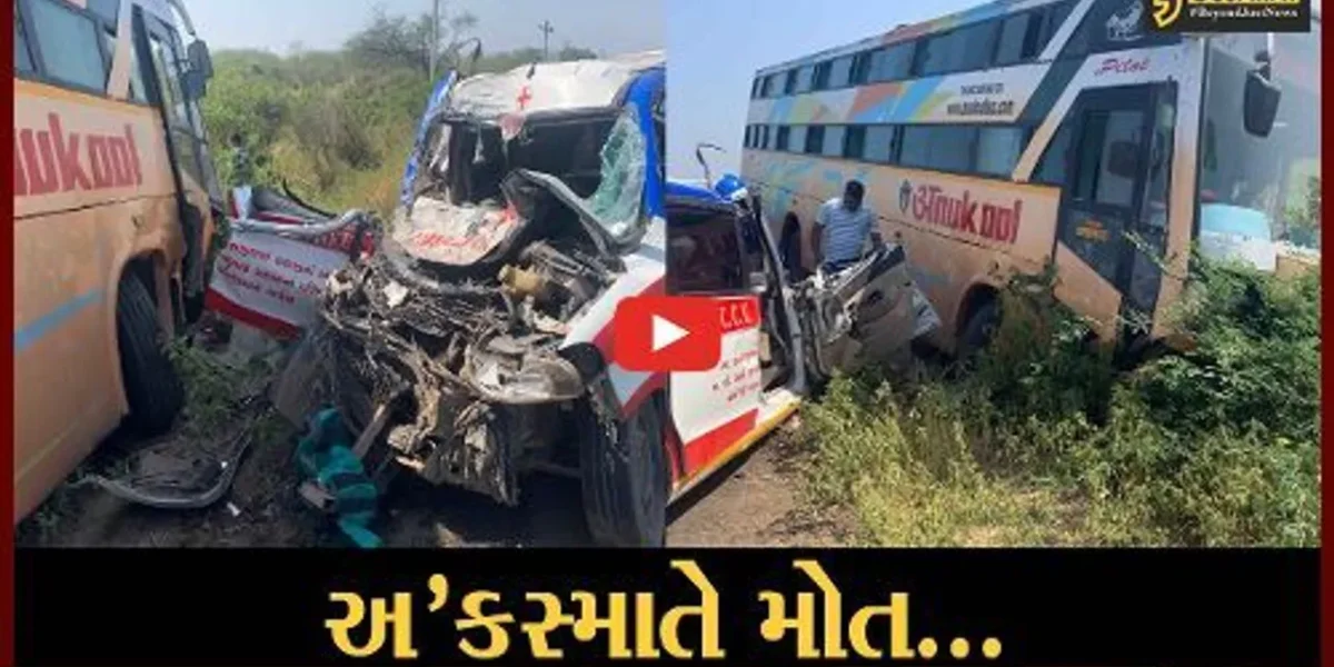 અમરેલી : એમ્બ્યુલન્સ અને ખાનગી બસ વચ્ચે સર્જાયો અકસ્માત, એમ્બ્યુલન્સના ડ્રાઈવર અને દર્દીના સગાનું મોત