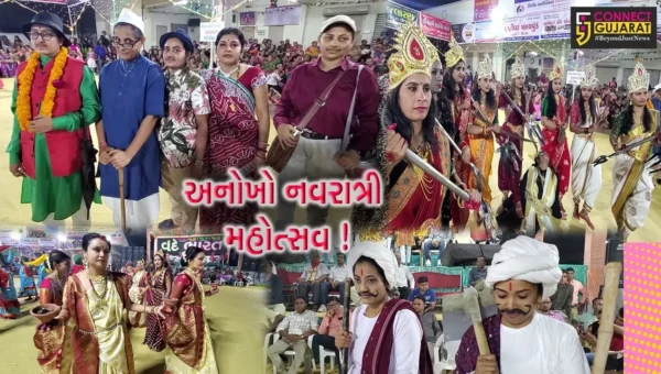 અરવલ્લી: તારક મહેતાના સીરિયલ કલાકારો મોડાસામાં ગરબે ઘૂમ્યા, આઝાદી પહેલા અને વર્તમાન પરિધાન સાથે અનોખી વેશભૂષા