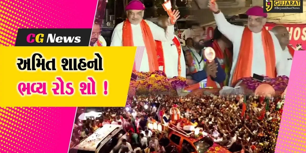 વડોદરા:સંસ્કારી નગરીમાં અમિત શાહનો ભવ્ય રોડ શો યોજાયો,મોટી સંખ્યામાં લોકો જોડાયા