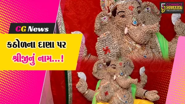 વડોદરા:ચૌહાણ પરિવાર દ્વારા કઠોળના દાણા ઉપર “શ્રીજી”નું નામ લખીને મૂર્તિ સુશોભિત કરાઈ