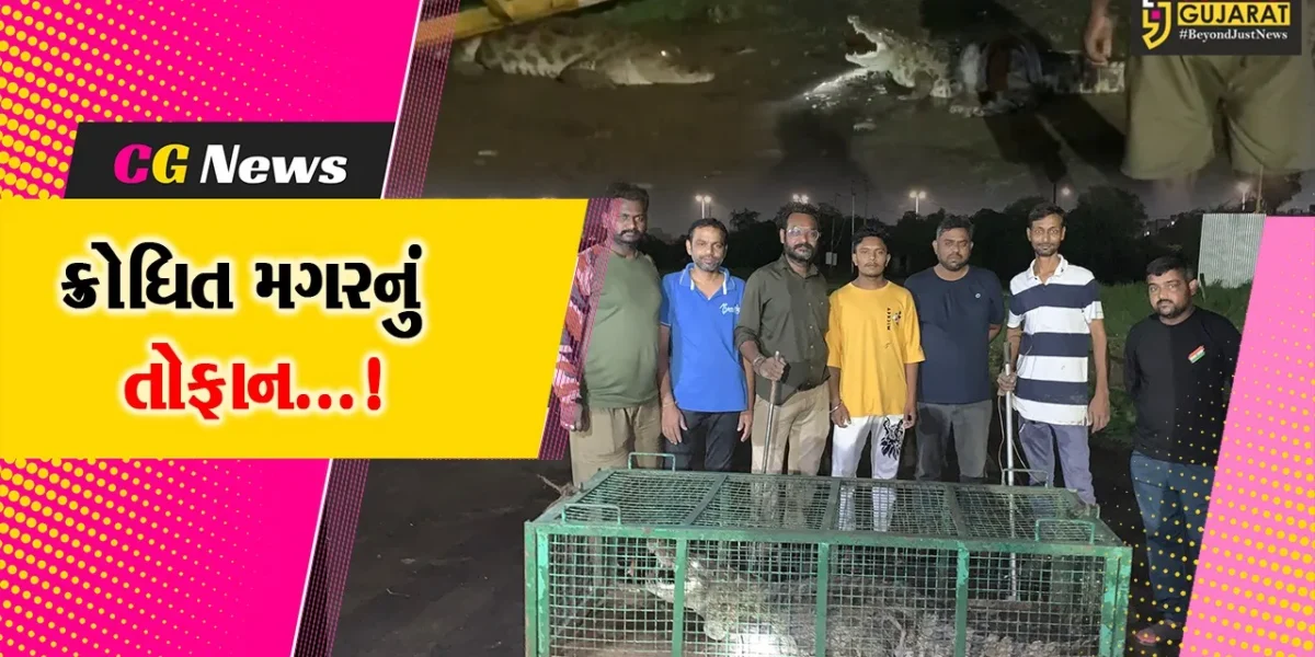 વડોદરા: 7 ફૂટનો મગર તોફાની બનતા રેસ્ક્યુ ટીમનો પરસેવો પડાવી દીધો