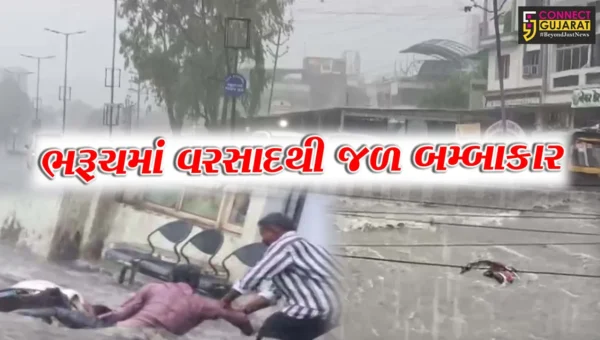 ભરૂચ: માત્ર 2 જ કલાકમાં ખાબકેલા 5 ઇંચ વરસાદથી શહેર જળમગ્ન