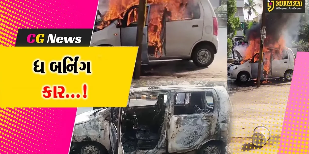 વડોદરા: માણેજામાં વેગન આર કારમાં ભીષણ આગ લાગી,કાર ચાલક મહિલાનો આબાદ બચાવ