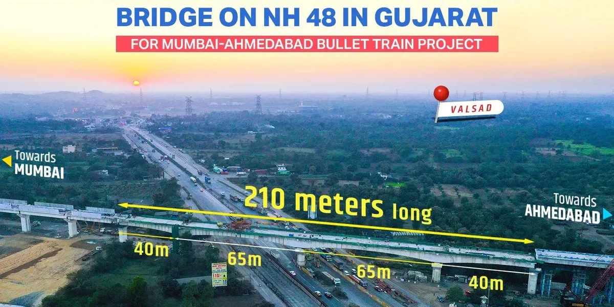 મુંબઈ અમદાવાદ બુલેટ ટ્રેન રૂટ પર 210 મીટર લાંબા પુલનું બાંધકામ પૂર્ણ