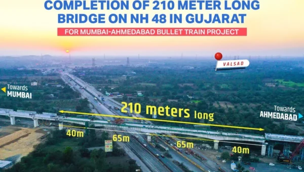 મુંબઈ અમદાવાદ બુલેટ ટ્રેન રૂટ પર 210 મીટર લાંબા પુલનું બાંધકામ પૂર્ણ