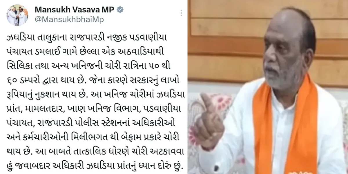 ભરૂચ: ઝઘડિયાના પડવાણીયા ગામે ખનીજ ચોરીનું મોટું કૌભાંડ ચાલતું હોવાના આક્ષેપ, સાંસદ મનસુખ વસાવાએ કર્યો ધડાકો