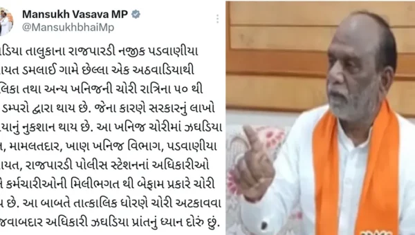 ભરૂચ: ઝઘડિયાના પડવાણીયા ગામે ખનીજ ચોરીનું મોટું કૌભાંડ ચાલતું હોવાના આક્ષેપ, સાંસદ મનસુખ વસાવાએ કર્યો ધડાકો