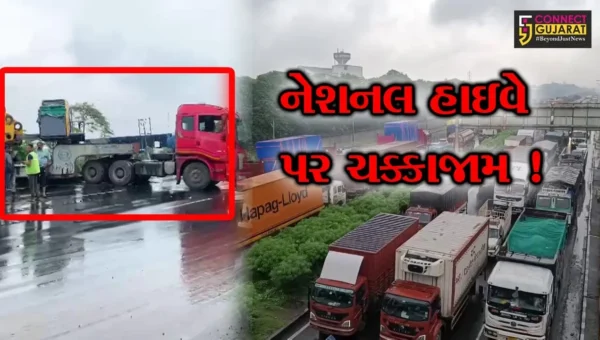 અંકલેશ્વર: NH 48 પર ચક્કાજામના દ્રશ્યો, મોટી મશીનરી લઇ જતું કન્ટેનર ફસાય જતા વાહનોની ગતિ થંભી ગઈ