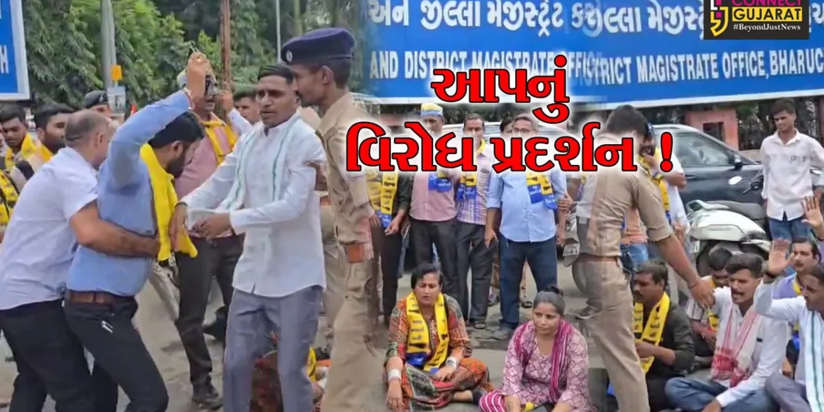 ભરૂચ: બિસ્માર માર્ગો બાબતે AAPના આગેવાનોએ રોડ પર બેસી નોંધાવ્યો વિરોધ, પોલીસે કરી અટકાયત