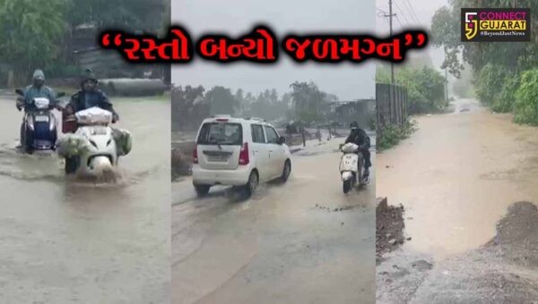 વલસાડ :  મેઘરાજાની તોફાની બેટિંગથી મોગરાવાડીથી ખોડિયાર હોટેલ તરફનો રસ્તો બન્યો જળમગ્ન