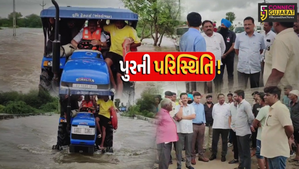 ભરૂચ: જળ સંપત્તિ મંત્રી ઈશ્વરસિંહ પટેલે ટ્રેકટરમાં પૂરગ્રસ્ત ગામોની મુલાકાત લઈ પરિસ્થિતિનો તાગ મેળવ્યો
