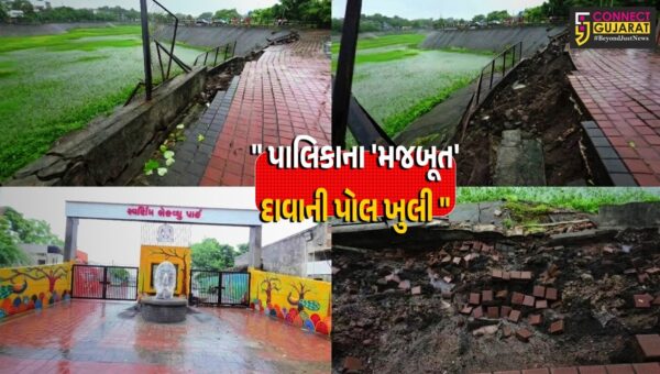 અંકલેશ્વર : 5 કરોડના ખર્ચે બનેલા લેકવ્યુ પાર્કમાં મોટું ધોવાણ, તળાવની પ્રોટેક્શન વોલ ધરાશાયી