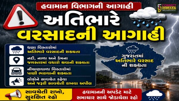 ગુજરાતમાં 13 જિલ્લાઓમાં 31 જુલાઈથી 2 ઓગસ્ટ દરમિયાન અતિભારે વરસાદની આગાહી
