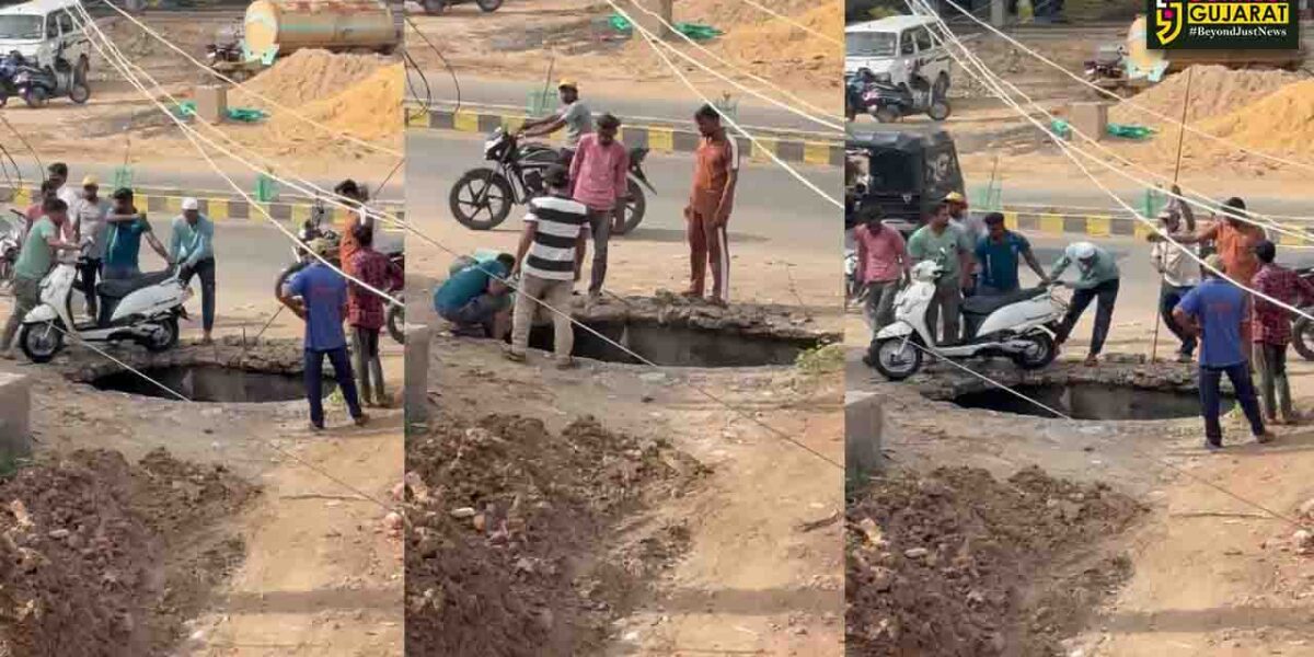 ભરૂચ: જંબુસરમાં ખુલ્લી વરસાદી ગટરમાં મોપેડ ચાલક ખાબકયો, ત્રણ દિવસમાં બીજી ઘટનાથી સ્થાનિકોમાં રોષ