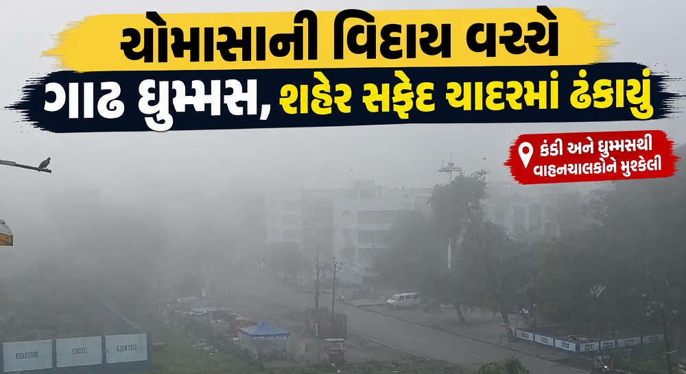 અંકલેશ્વર: ચોમાસાની વિદાય વચ્ચે ગાઢ ધુમ્મસ, શહેર સફેદ ચાદરમાં ઢંકાયું