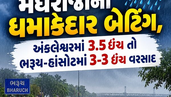 ભરૂચ: ભાદરવા માસના પ્રારંભે જ મેઘરાજાની ધમાકેદાર બેટિંગ,  અંકલેશ્વરમાં 3.5 ઇંચ તો ભરૂચ-હાંસોટમાં 3-3 ઇંચ વરસાદ