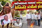 ભાવનગર :  કોંગ્રેસ કાર્યકરોએ નોંધાવ્યો ઉગ્ર વિરોધ,કેબિનેટ મંત્રીનો ફોટો આંખલાના ગળામાં પહેરાવ્યો 